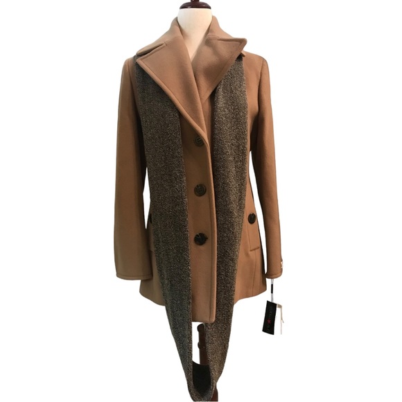 Calvin Klein Ladies Wool Cashmere Blend Classic Pea Coat XS Camel Pockets New - Picture 9 of 16